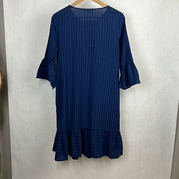 Hailey & Co Pleated Front Dress Sz Small Ruffle Hem Bell Sleeve Loose Fit Button - Picture 6 of 8